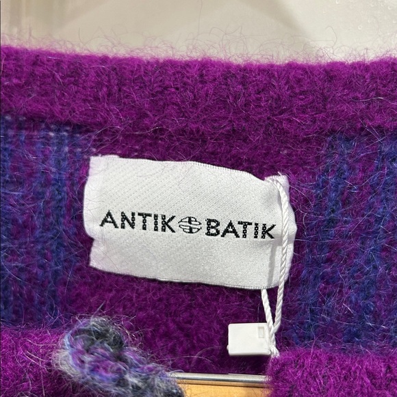 NWT ANTIK BATIK Moya Belted Brushed Intarsia Mohair-Blend Cardigan in Purple - S - Picture 10 of 13